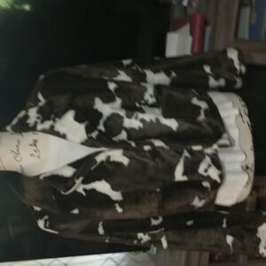 Karen Kane Faux Fur Crop Jacket Womens large AnimalPrint Pockets Lined, like new